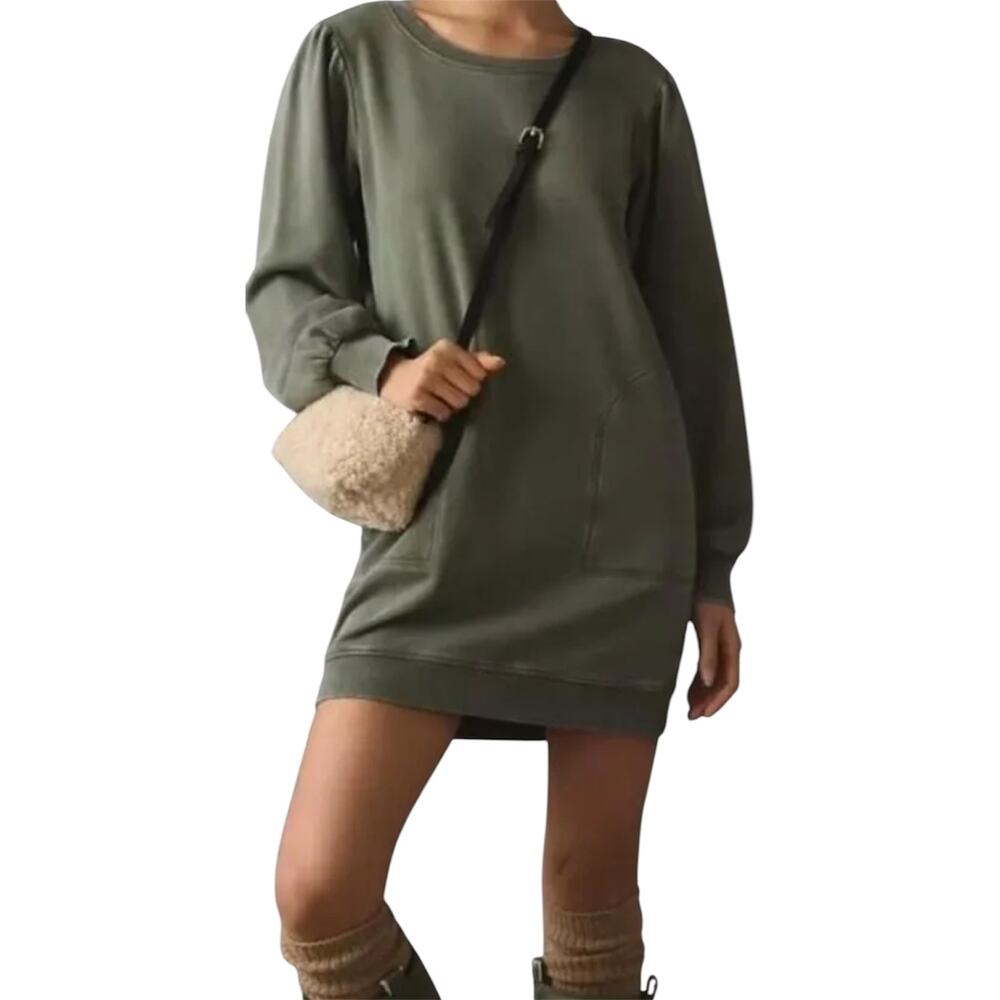 Daily Practice by Anthropologie Washed Tunic Dress Sweatshirt Pockets Olive LP